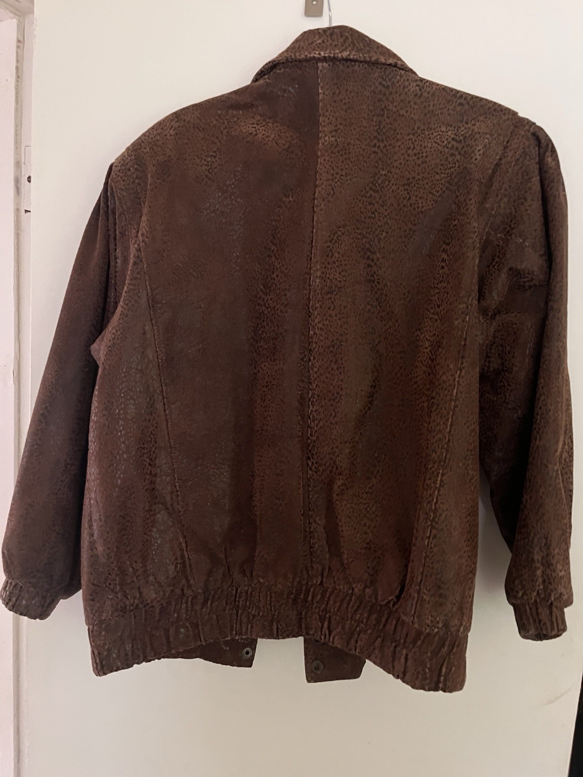 Pelle Genuine Leather Brown Jacket Dyed Animal Print Trim Size M