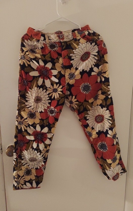Vintage Corduroy Flower Pants 36.5″ Length, 29″ Waist.