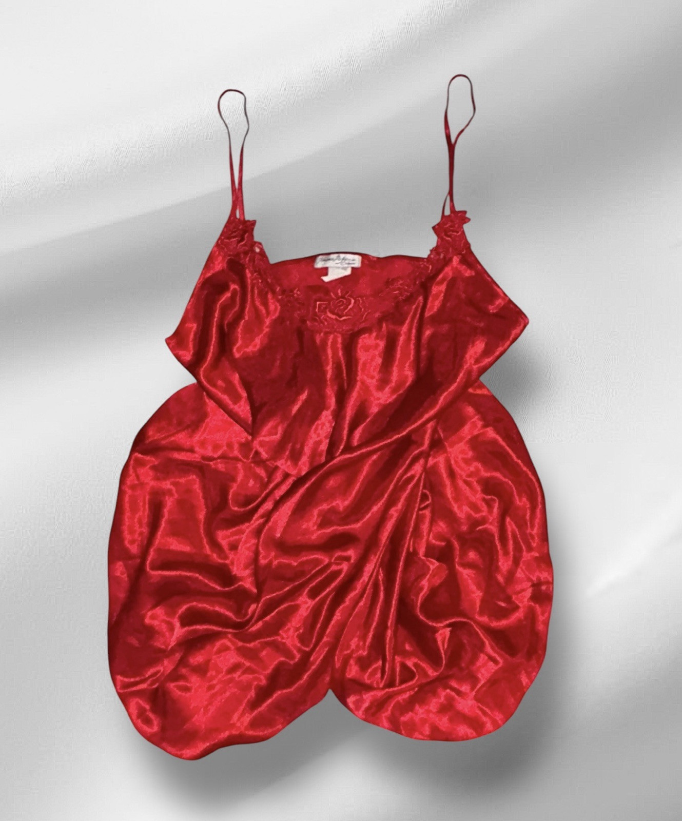 Romance DuJour Red Shiny Satin Embroidery Nightie Nightgown Womens M