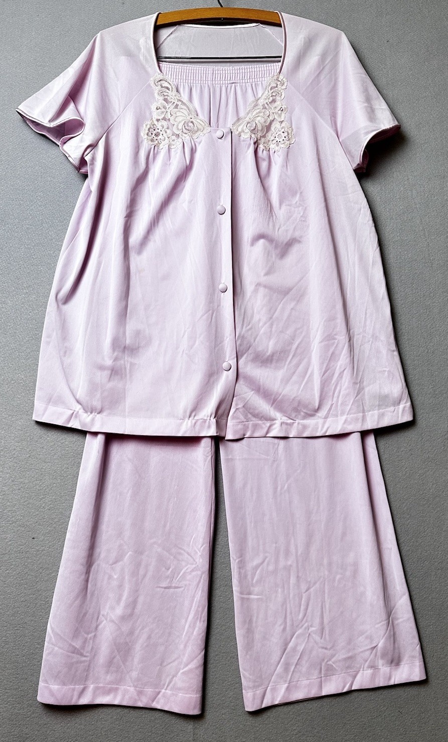 Vintage Vanity Fair Pink Nylon PJ Set 36 Lace Trim 2 Pc Lounge Sleepwear