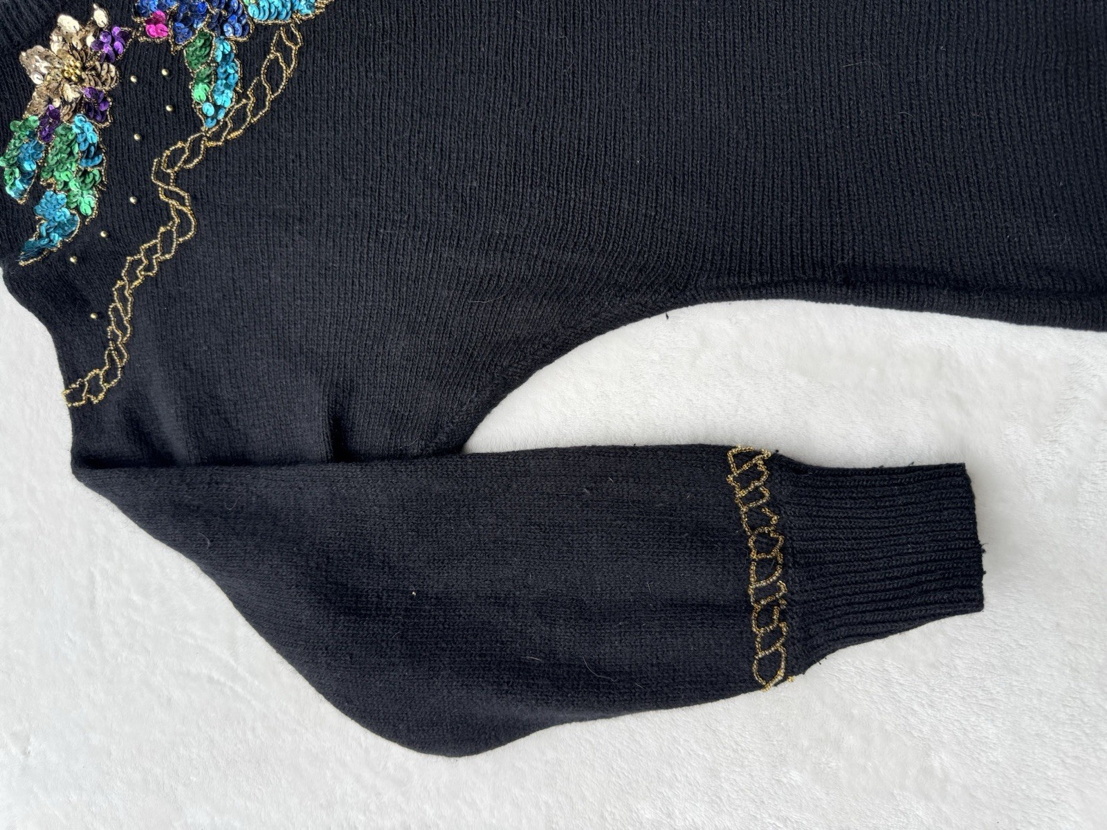 Vintage Joule Energy Sweater 80s black sequin Goldberg women L silk Angora wool