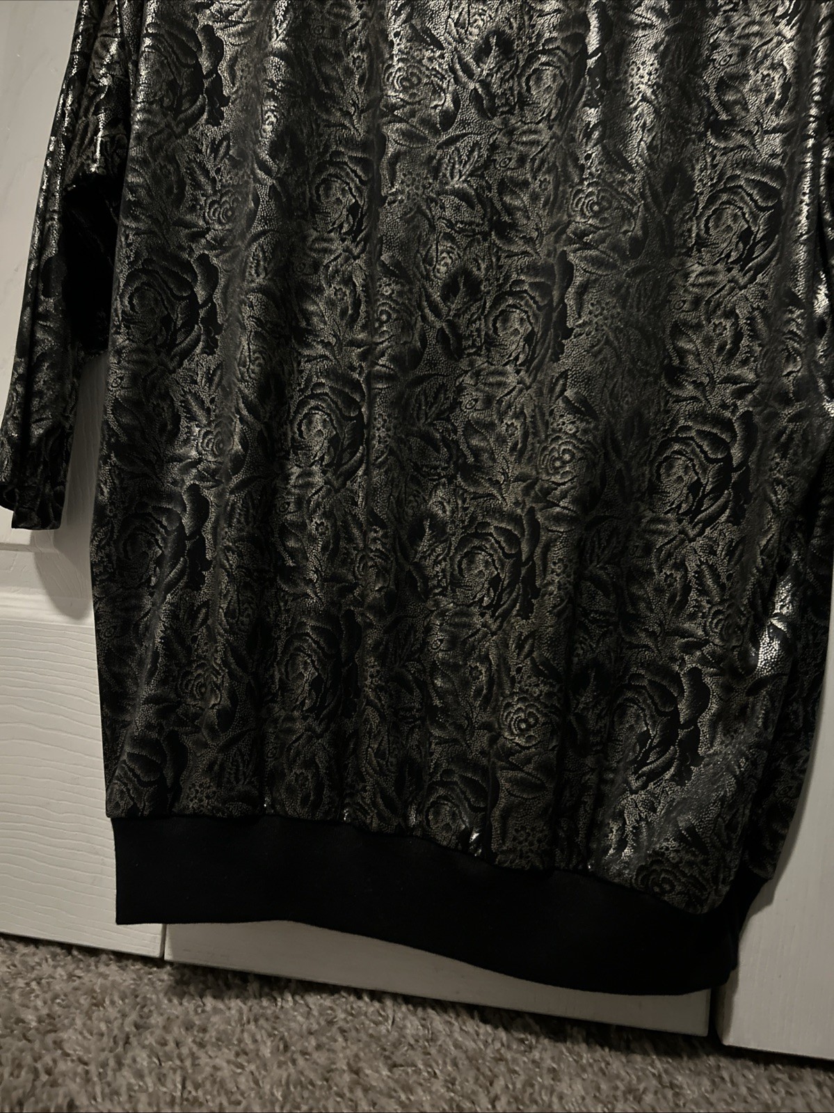 Vintage 80s Trimmings Metallic Black Silver Floral Whimsygoth Top