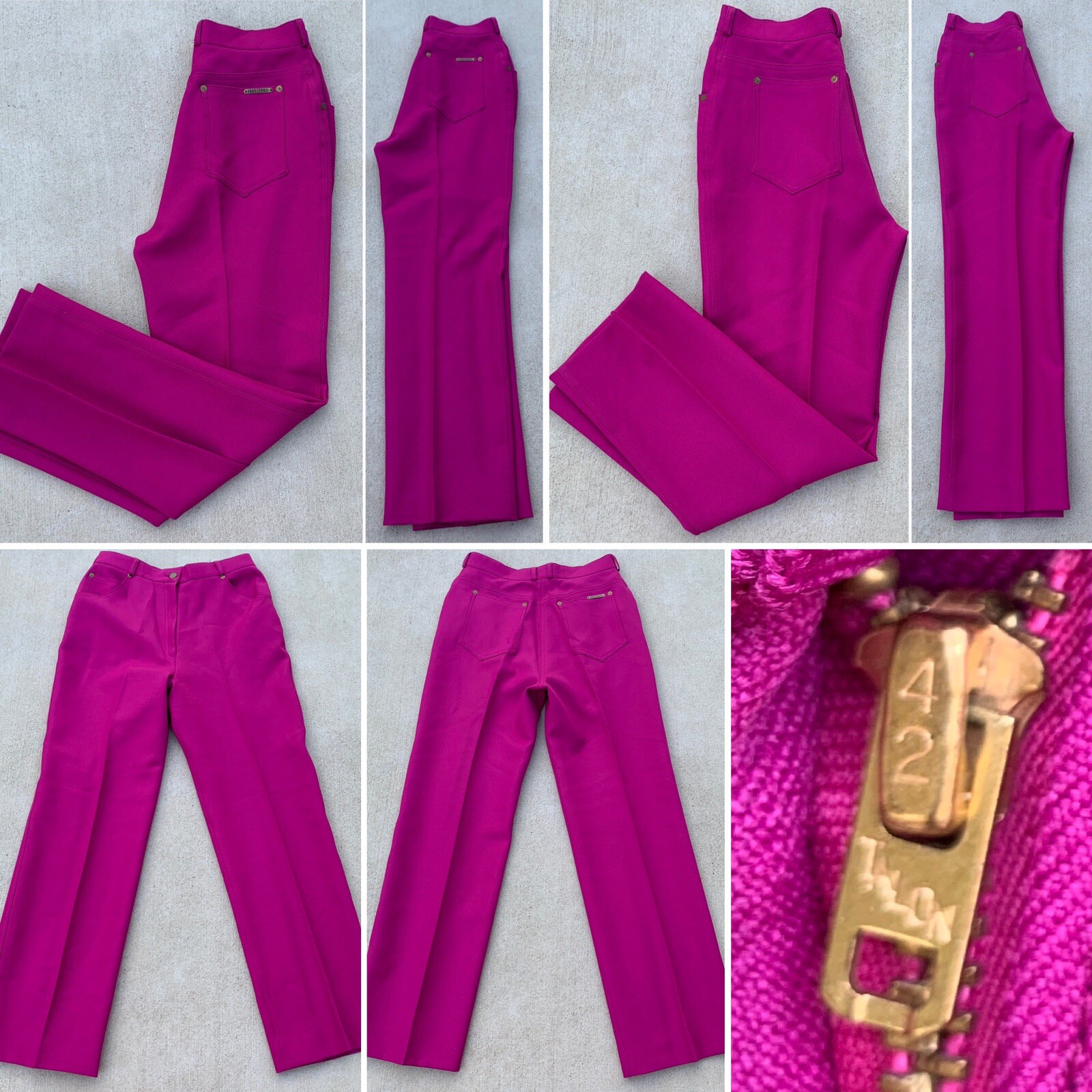 Vintage Loubella Pants Fuchsia Pink High Waist 5 Pocket Talon 42 Zipper 28 1/2”