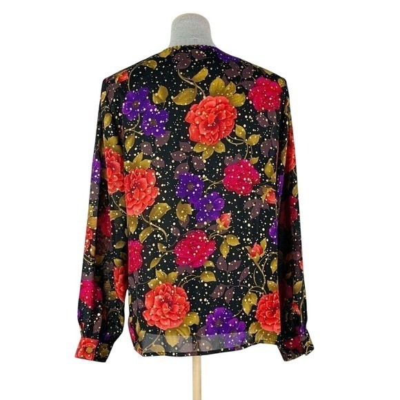 Vintage Shirt Women’s 8 Celestial Floral Metallic Gold Dot Corded Button Down