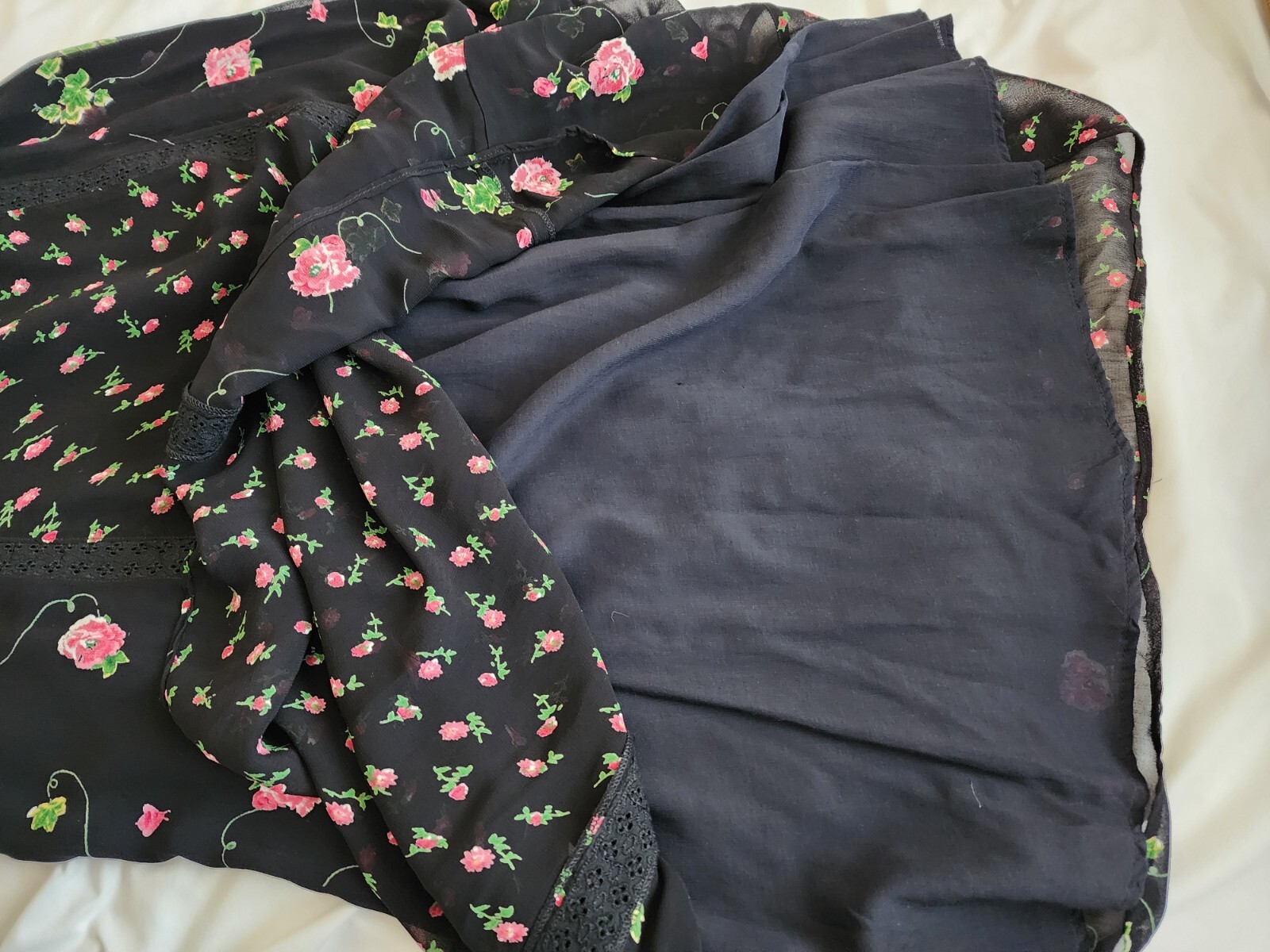 Vintage Lola P. Maxi Dress Black Multicolor Floral Textured Gauze- Size S
