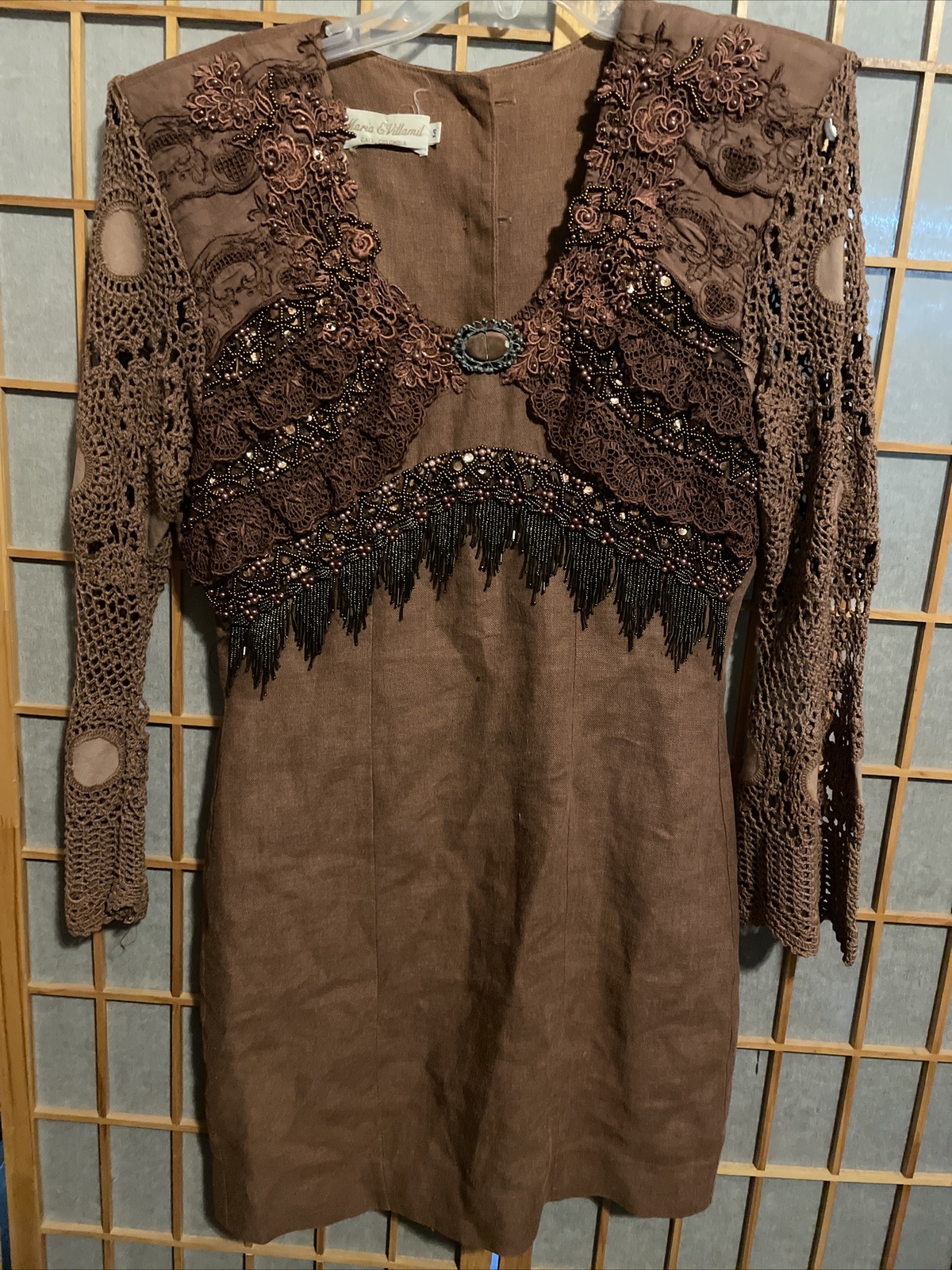 Vintage Designer Maria E Villamil Columbia Women’s Bohemian Brown Dress Size 14