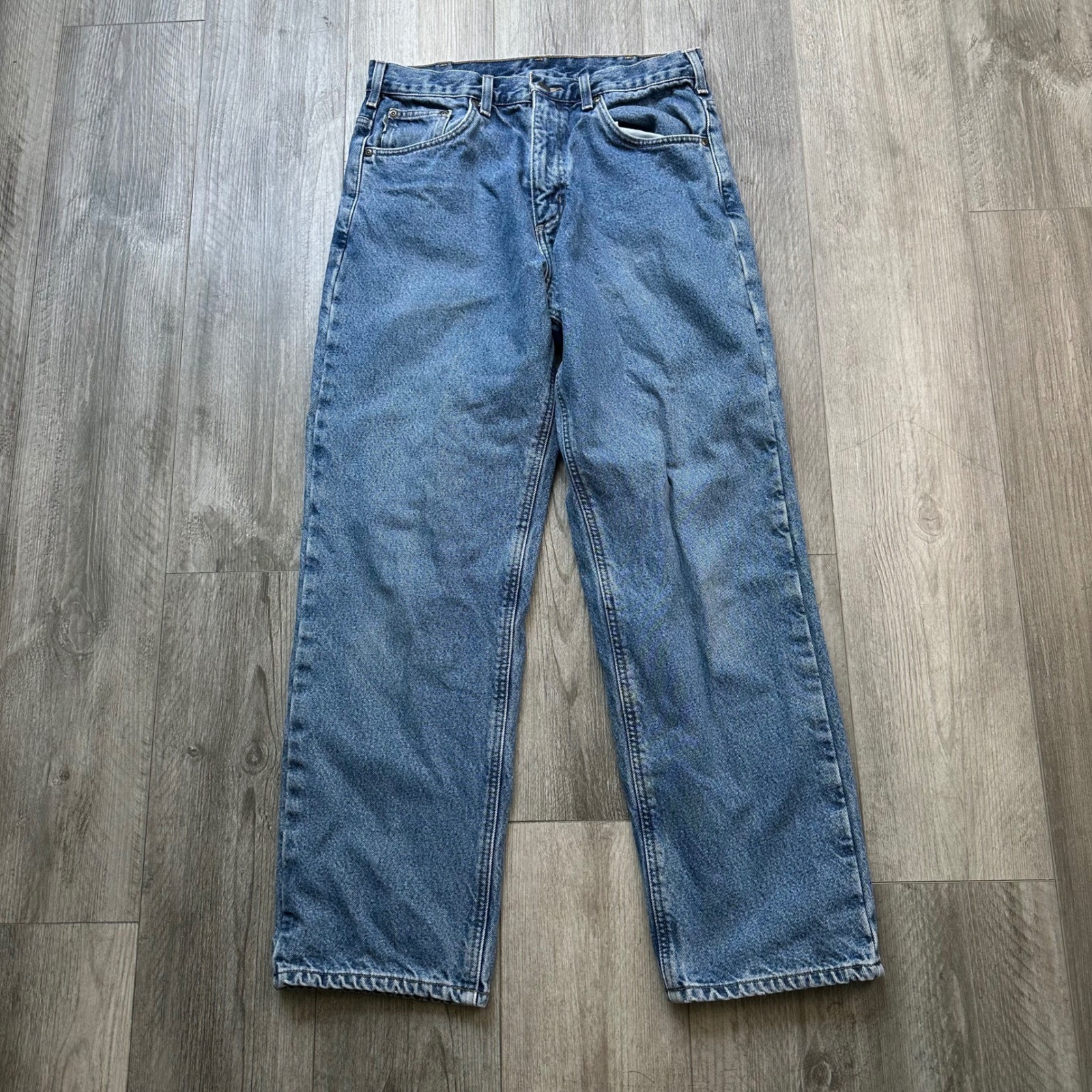 VTG Y2K Flannel lined Carhartt Relaxed Fit Blue Jeans 33×32 Work Wear denim