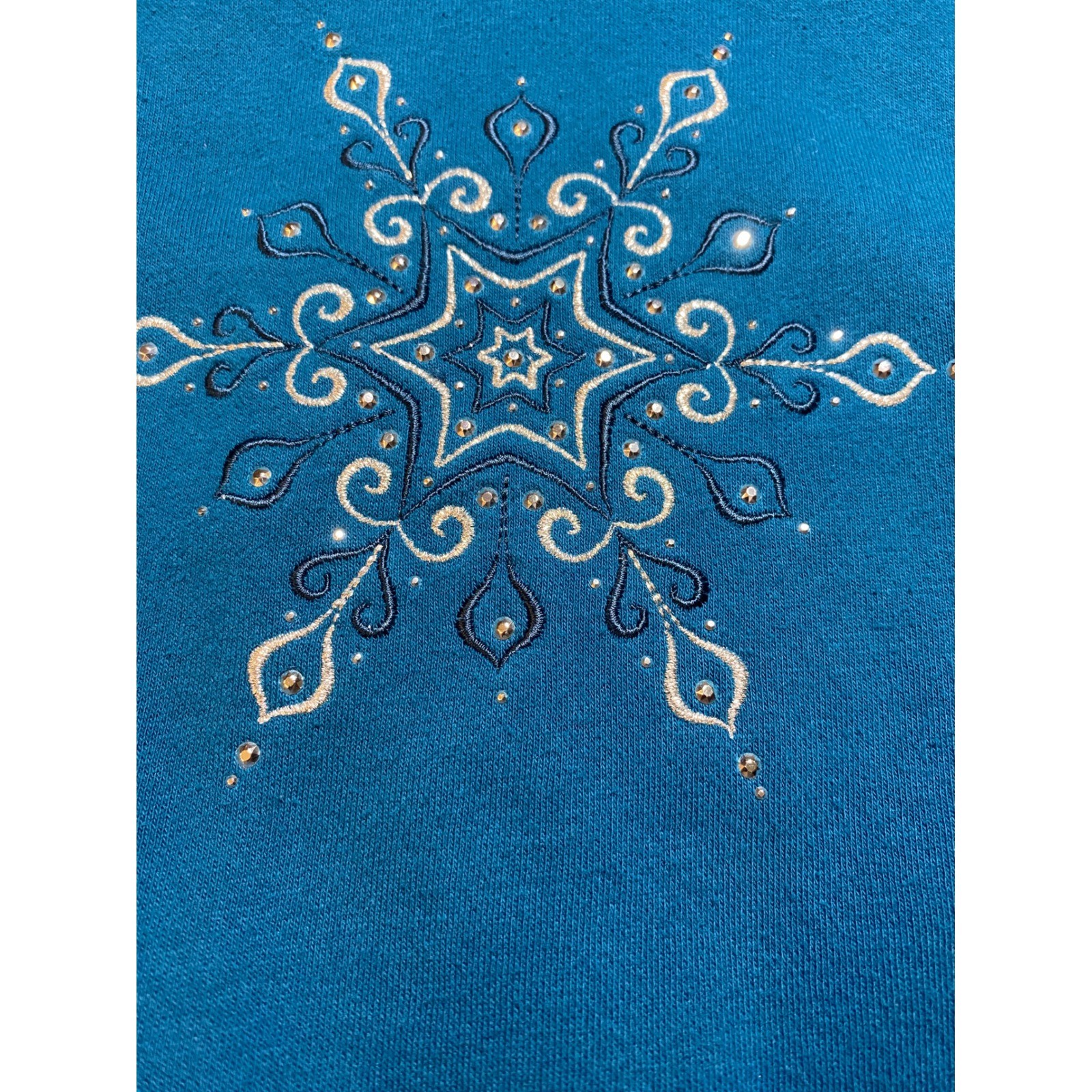 Vintage M&C Sportswear Snowflake Teal Sweatshirt Beaded Mock Neck Medium