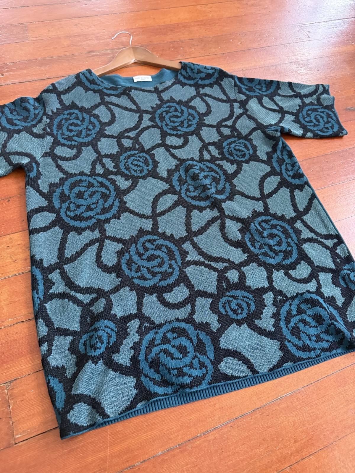 Vintage Dries Van Noten Rose Jacquard Knit Oversized Sweater/Tunic Avant Garde