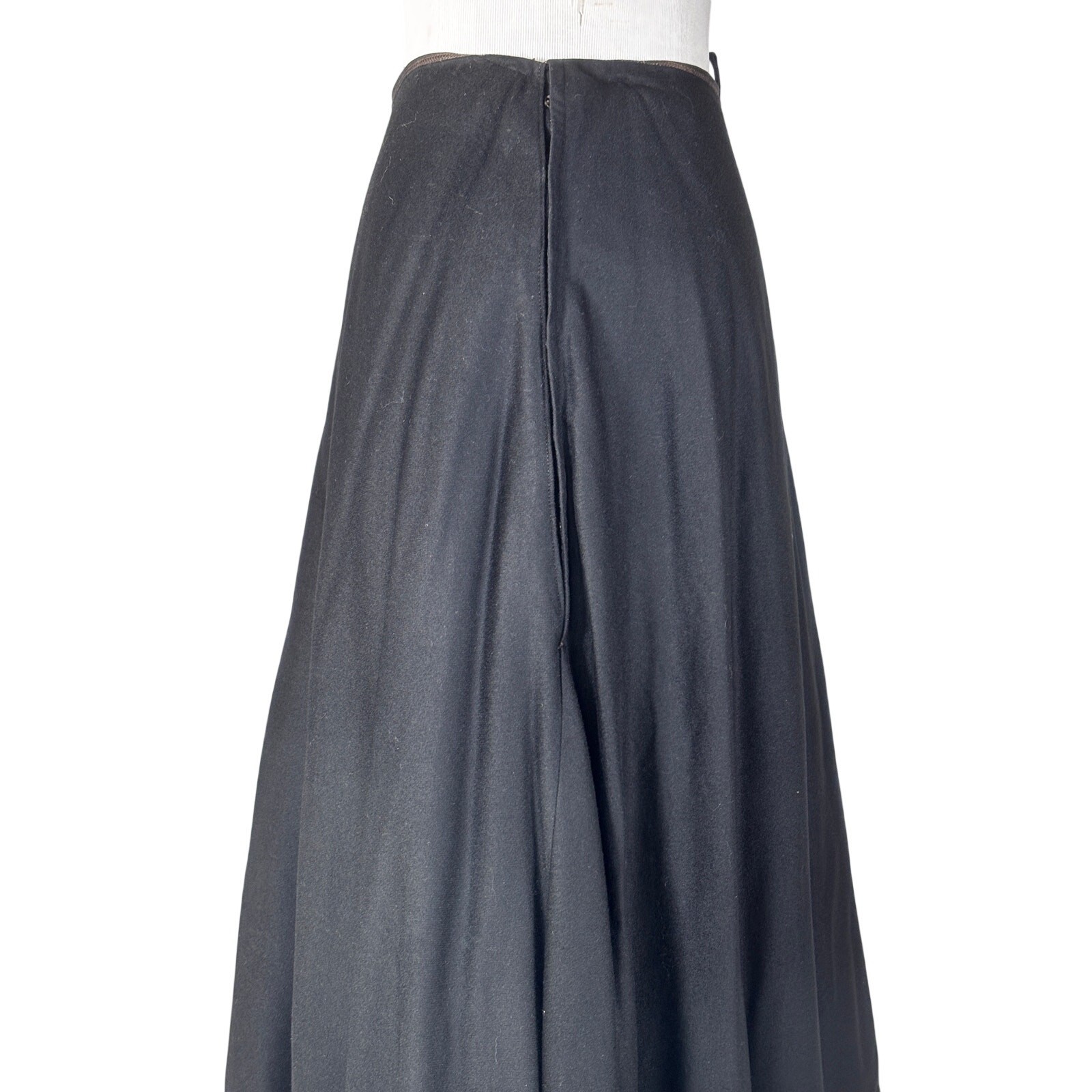 Antique Edwardian Black Wool Mourning Walking Skirt Jet Beads Tassels Tiered