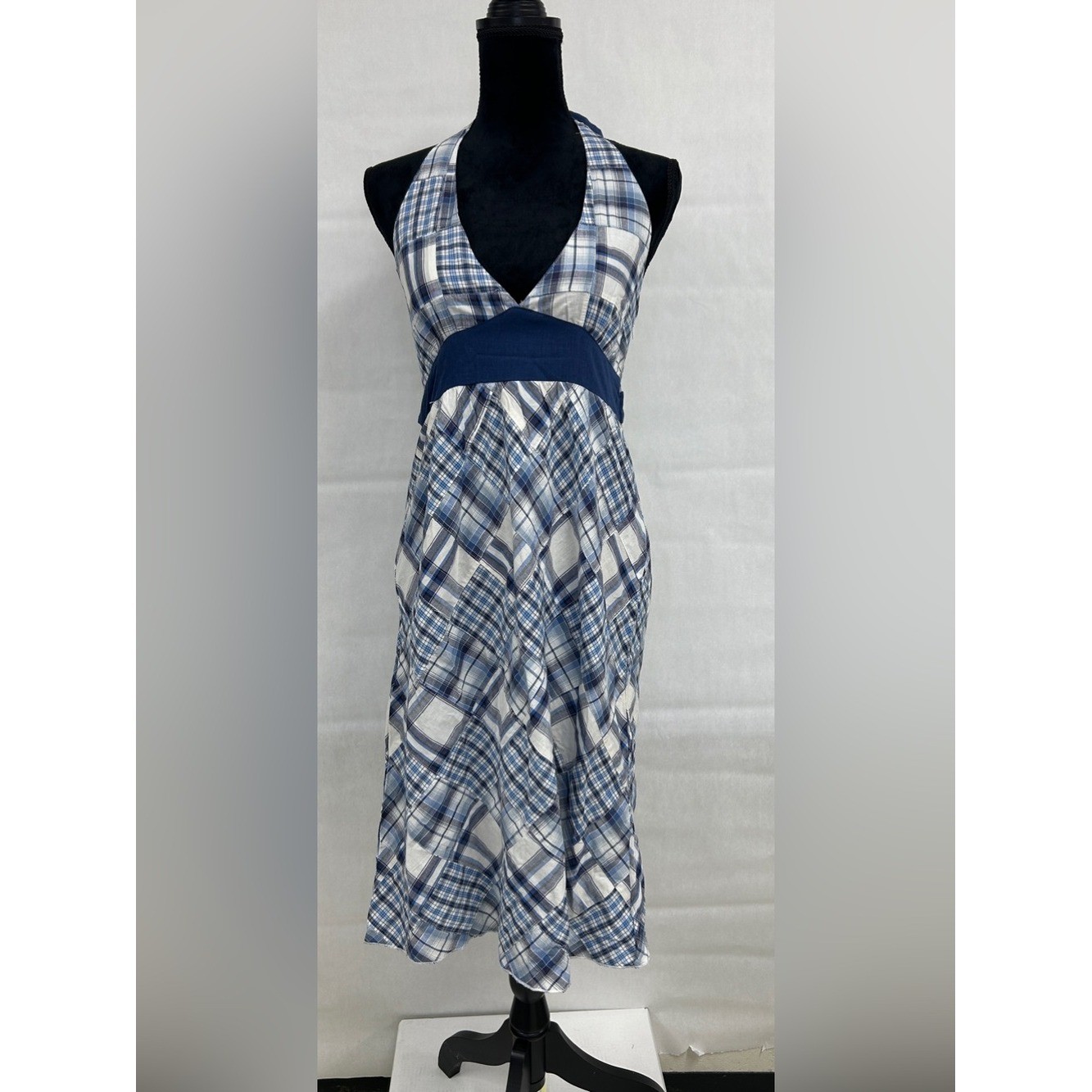 Y2K Cottagecore Prairie Indie Plaid Halter Sundress TieBack Midi Large Coquette