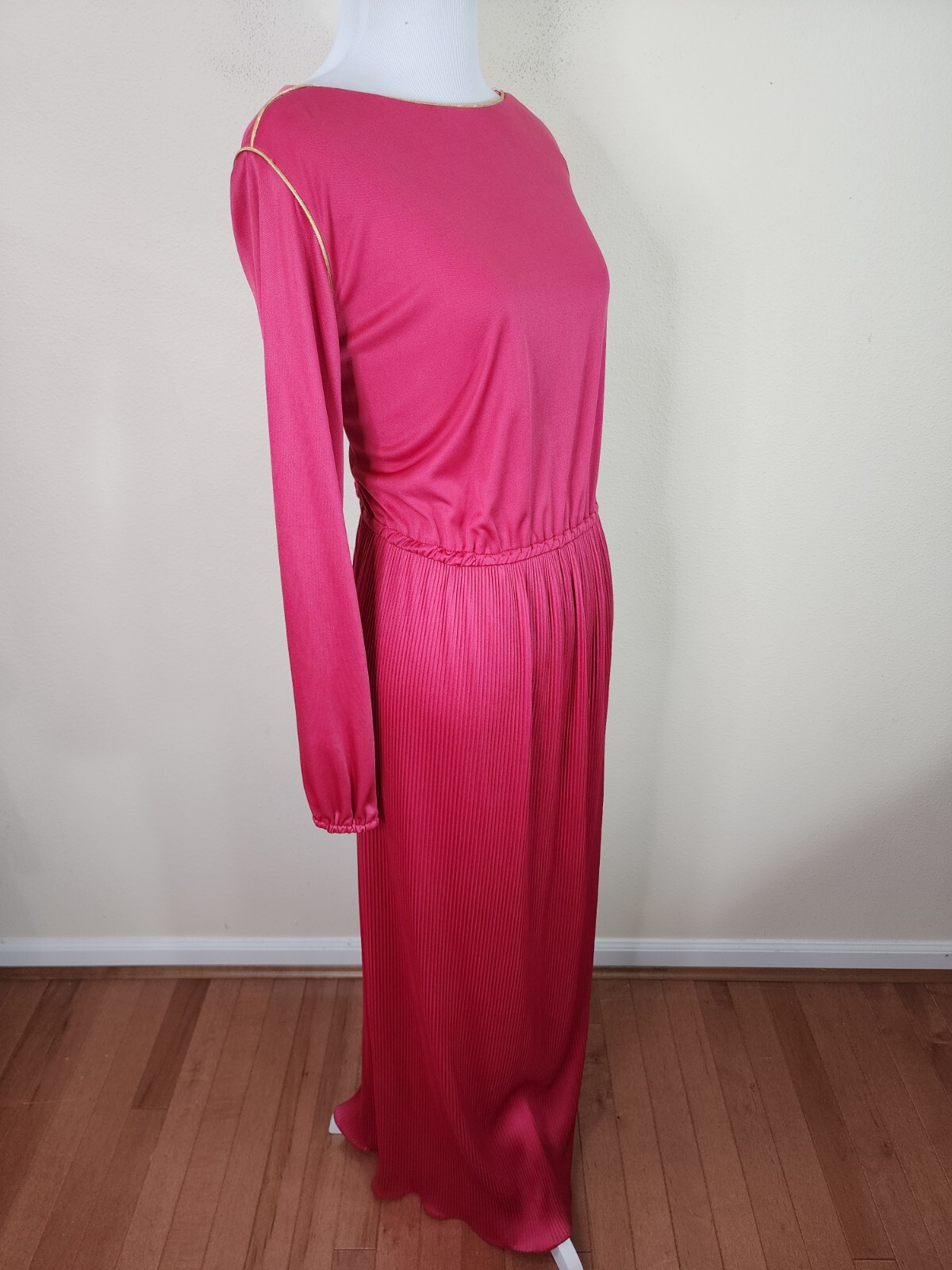 Vintage 70s/80s Miss Rubette Accordion Mulberry Mauve Long Sleeve Maxi Dress 12