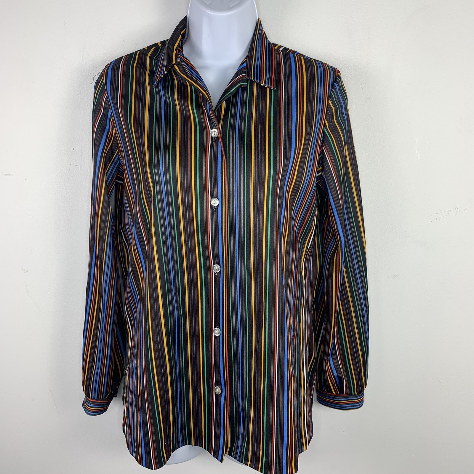 Lady Blair Top sz S Gray Multicolor Striped 90s Retro Art Teacher Prep VINTAGE