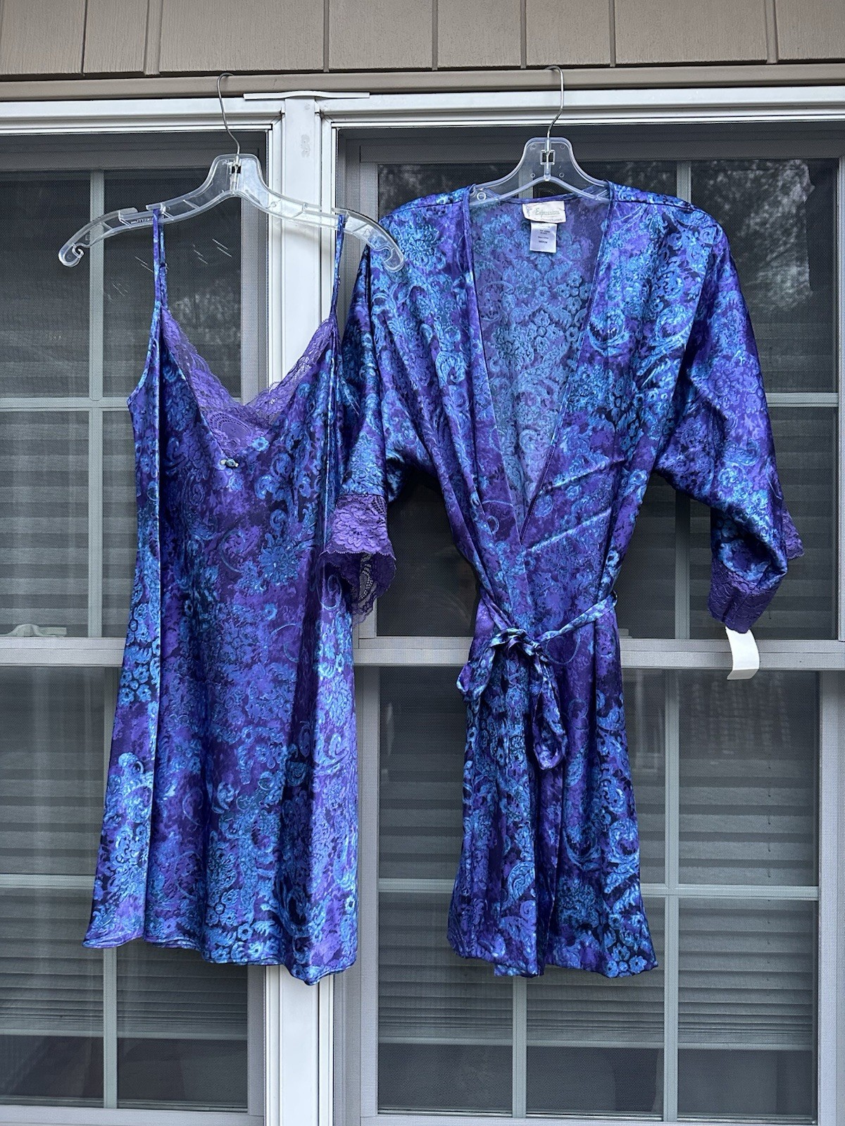 Vtg California Dynasty MEDIUM lace Nightgown Lace & matching bathrobe New w/ tag