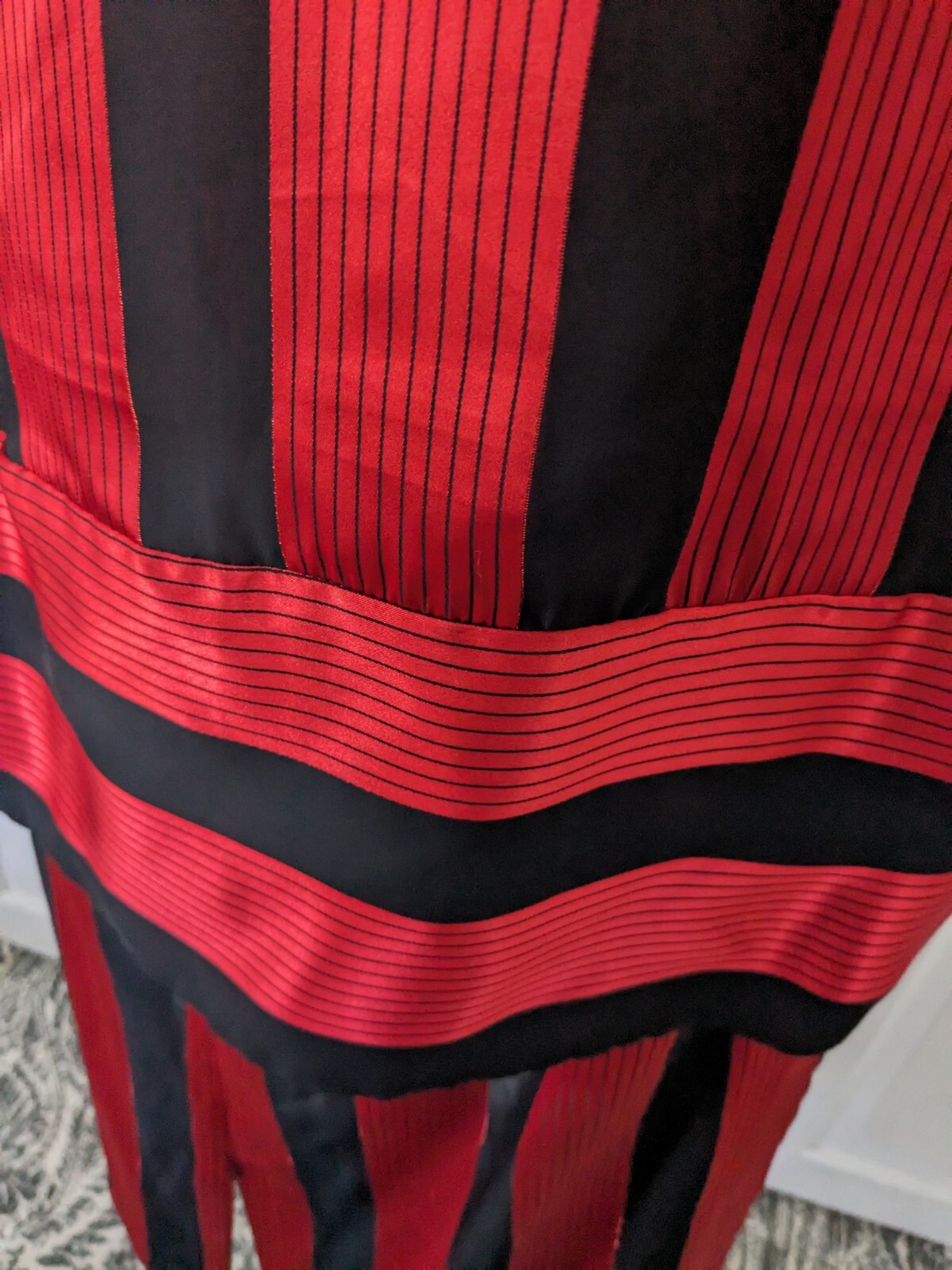 Lorac Original Dress Women’s L/XL Vtg 80s Red Black Stripe Drop Waist Nostalgic