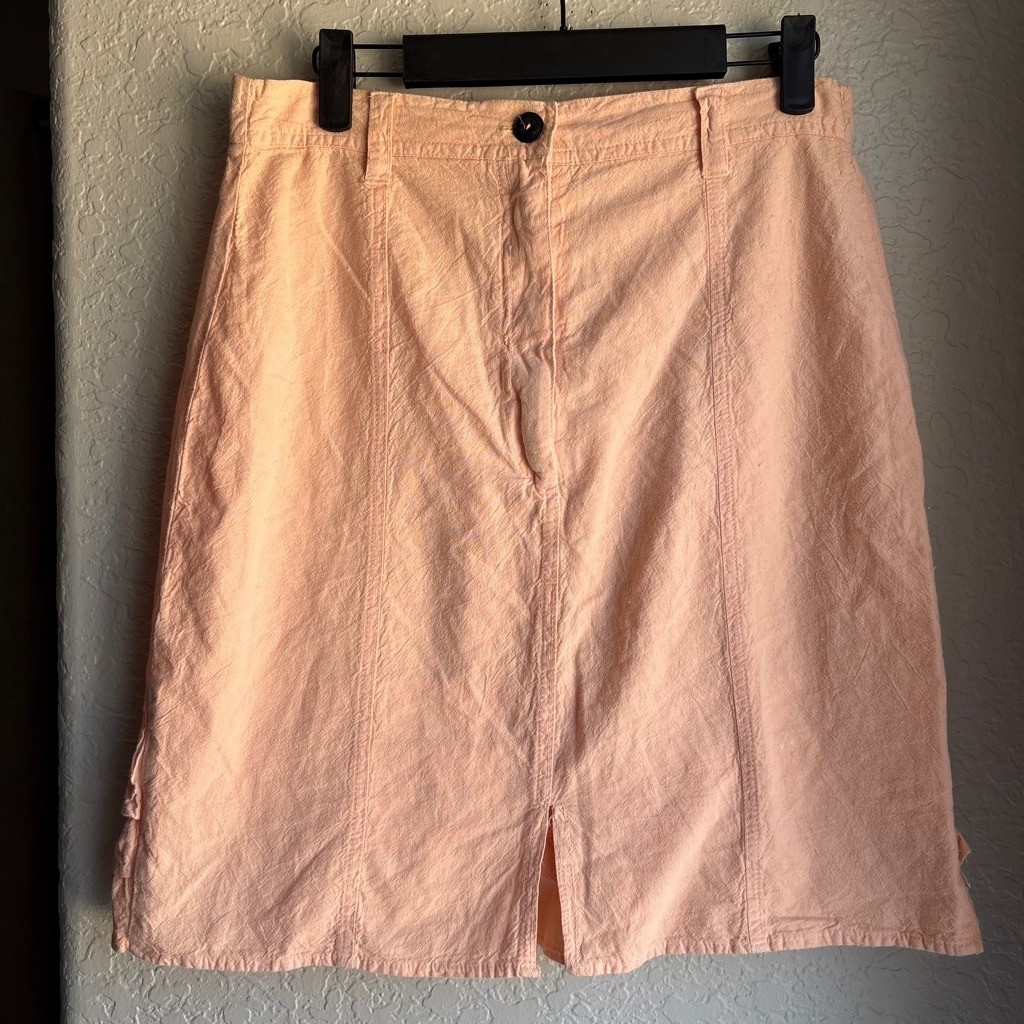 Energie Vintage Women M Skirt Peach Boho Ruffle Hem Cotton Mini Slit Short Y2K