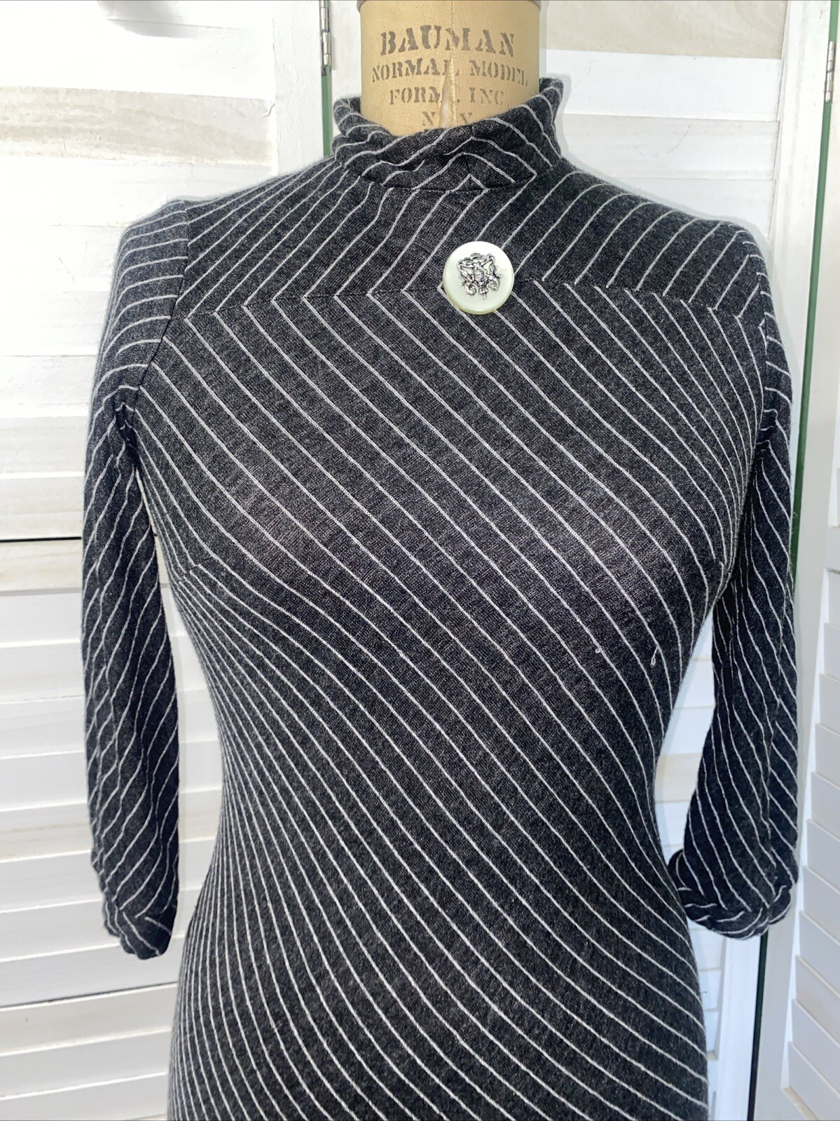Vintage 60s 70s TONI TODD Sheath Pencil Diagonal PinStripe Knit Dress & Belt Med