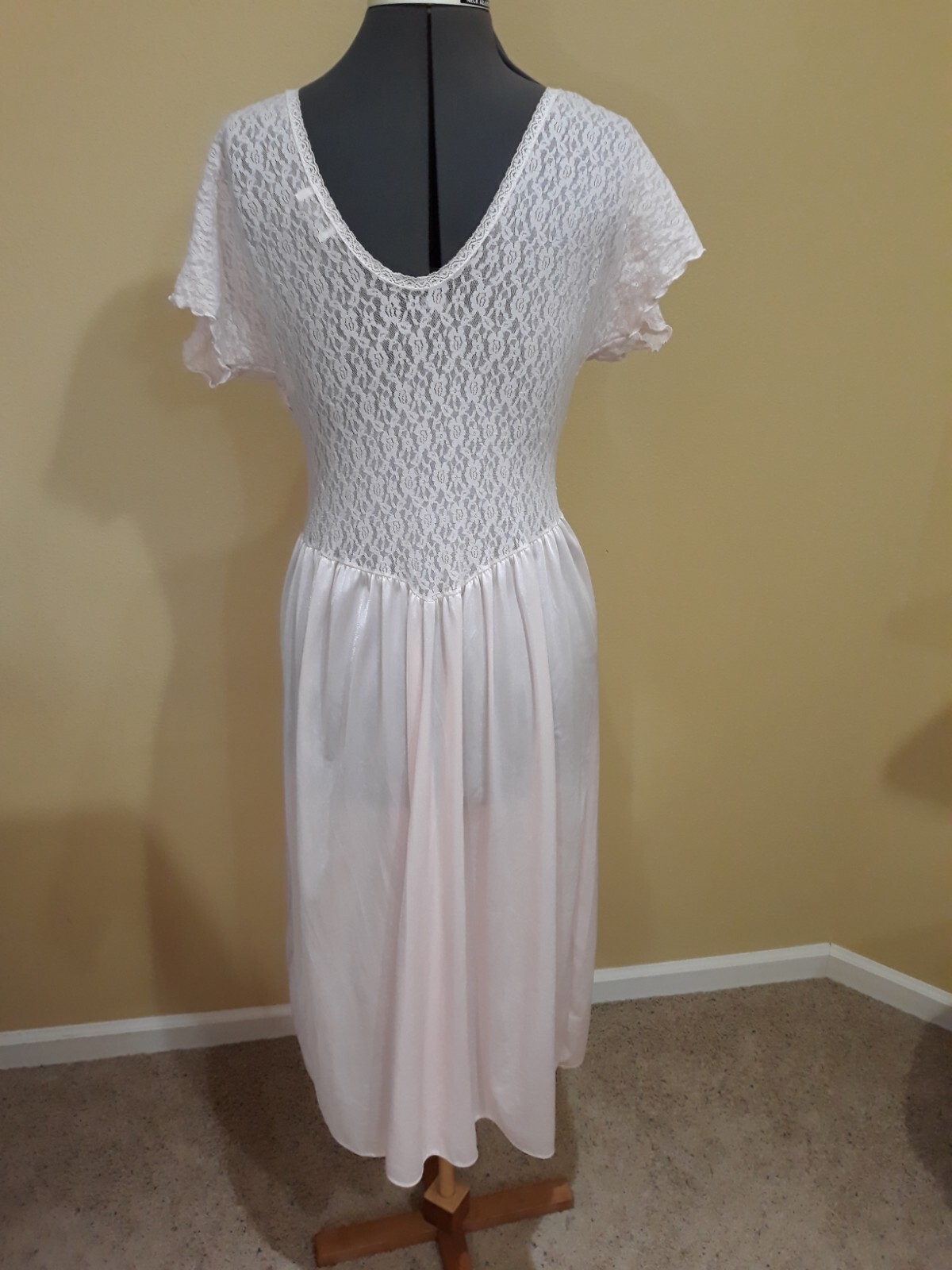 Vtg 80s Cinema Etoile Pink Maxi Nightgown Sexy Lace & Satin L Hollywood Glamour