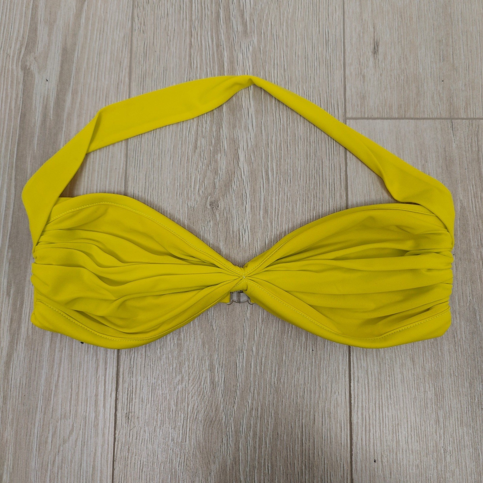 Norma Kamali Bill Womens Swim Top Medium Yellow Ruched Bandeau Halter Neon