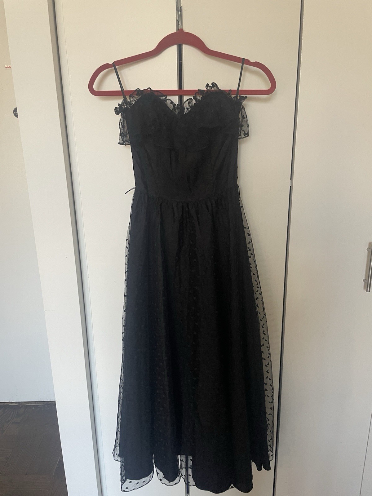 Jolie Madame Vintage Lace Dress Womens 3/4 Black Ruffle Sweetheart Midi