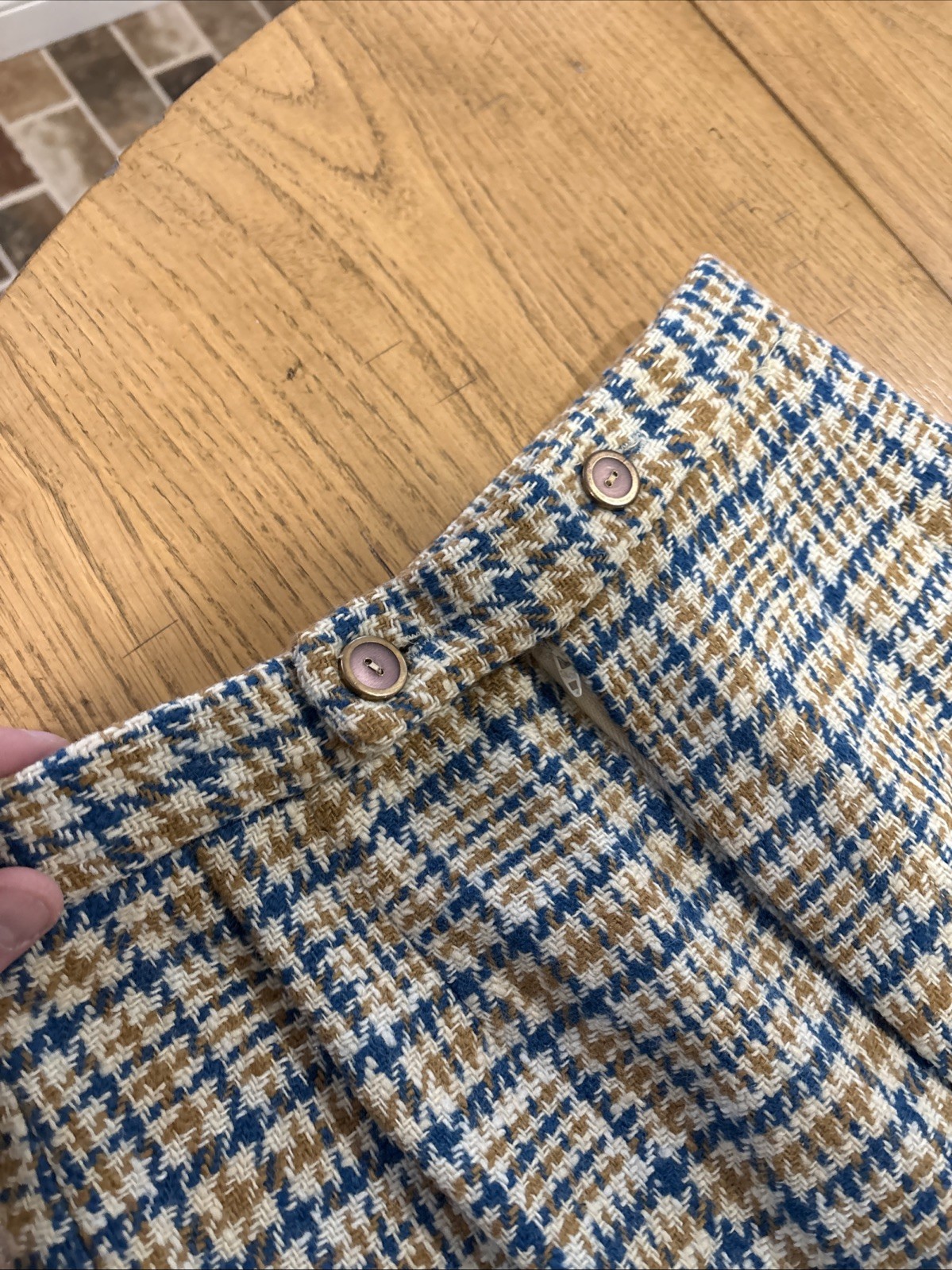 1970s Wool Houndstooth Tweed Plaid Women’s Pants Size 10EU Retro Cool!