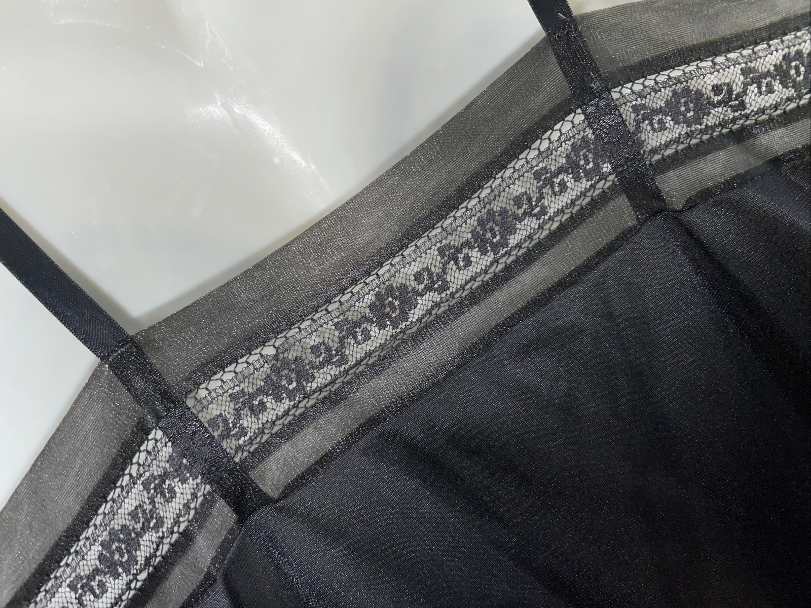 Black LACE Vintage LORRAINE Full Dress SLIP Silky NYLON Mesh Lace SZ 34 Hemmed