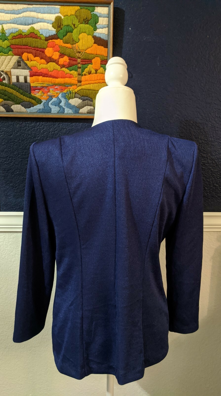 VTG Whirlaway Frocks Royal Blue White Pocket Square Cardigan Buttons Sz Large L