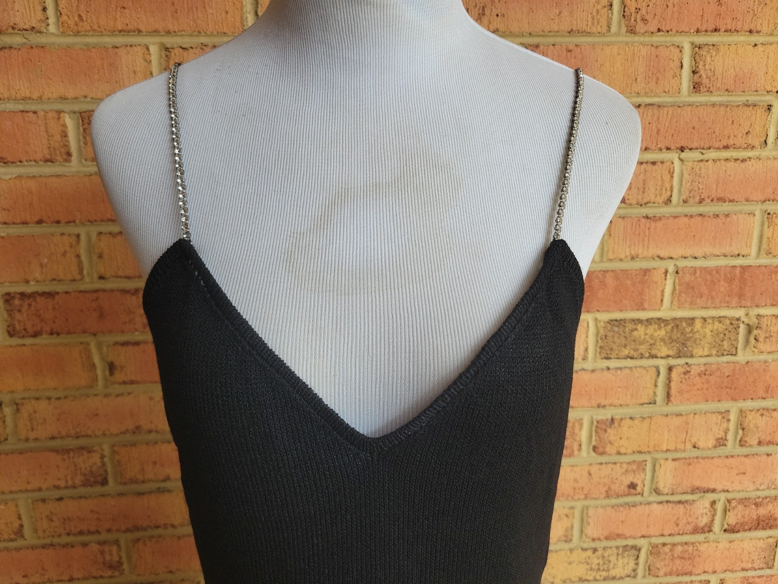 VTG Dana Hogan by Robyn Michelle Long Rhinestone Strap Black Santana Knit Dress