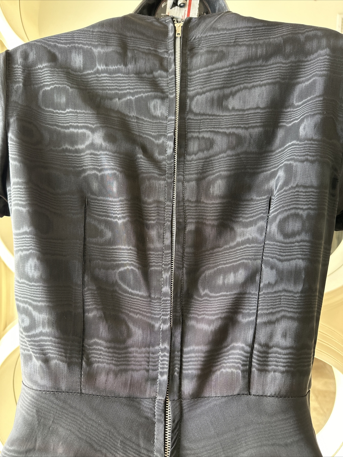 Black Silk Moire Sweetheart Neck 40s Dress From Estate Sale Of Matthew Weiner XS