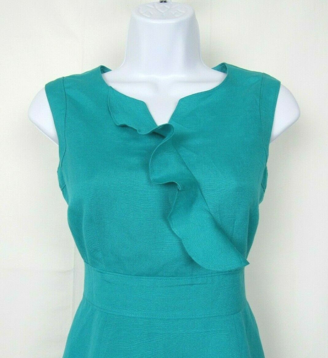 VTG 1980s 90s TAHARI ARTHUR S LEVINE SIZE 4P TURQUOISE LINEN RAYON BLEND DRESS