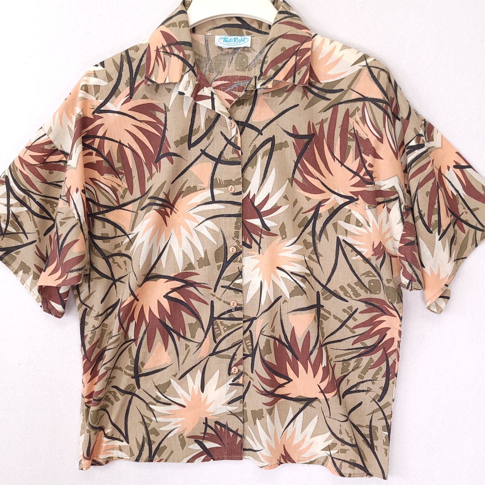 Vintage Thats Right California Cotton Tropical Palm Print Button Shirt Large USA
