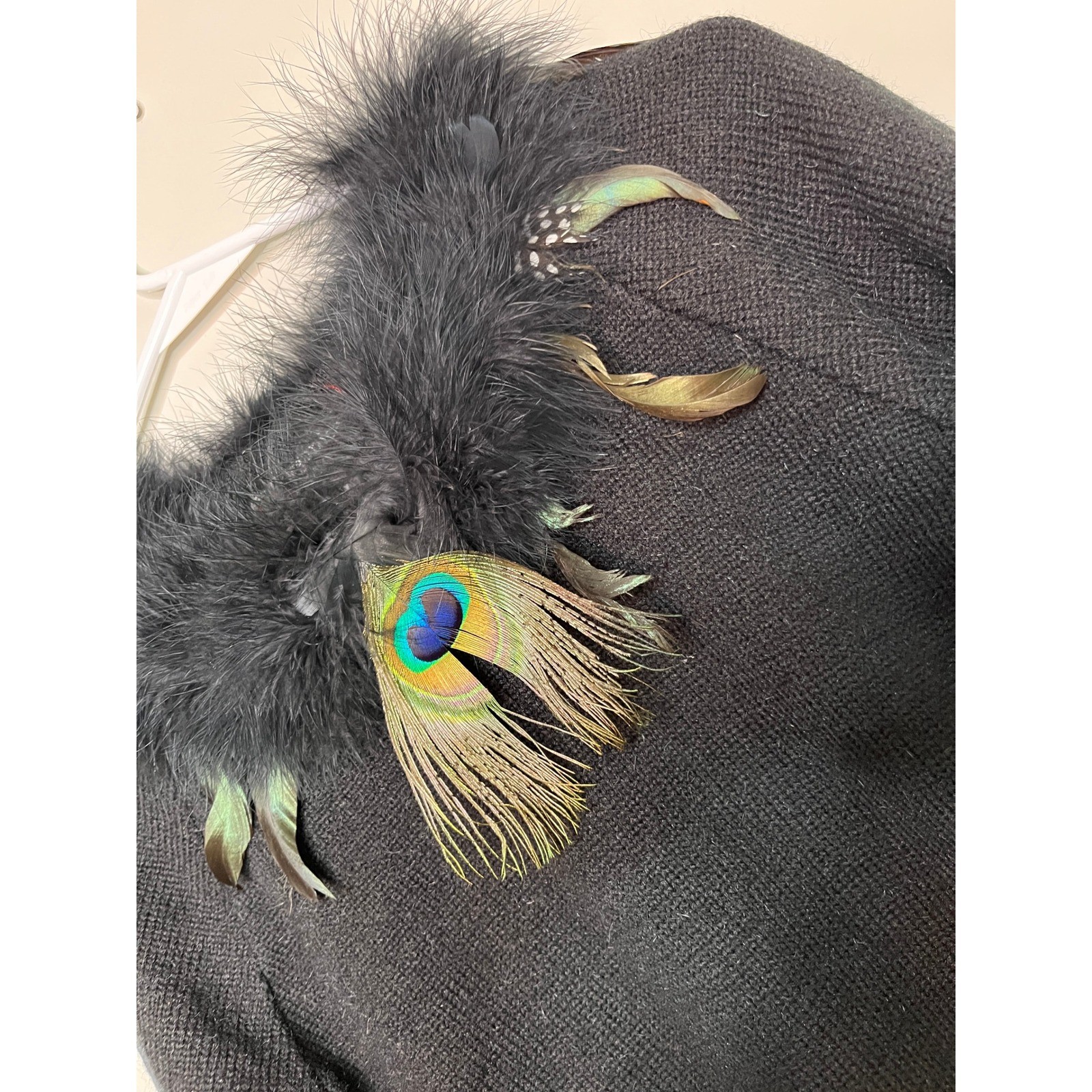 1970s Organically Grown Sweaters Peacock Bird Feathers Glam Boa Sweater M
