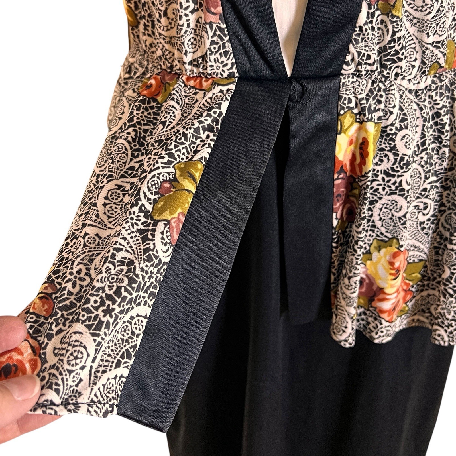 Vintage Jenny Floral Paisley Print Peplum Midi Dress Black Medium Made USA 90s