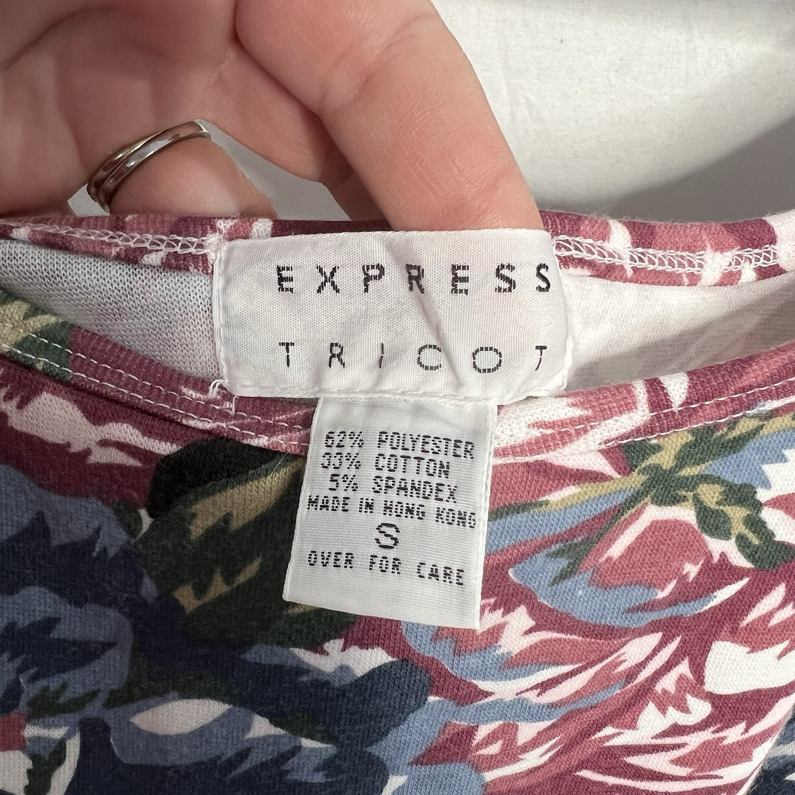 Vintage Express Tricot 90s Mini Bodycon Dress Floral Print Stretch Sz S Moody