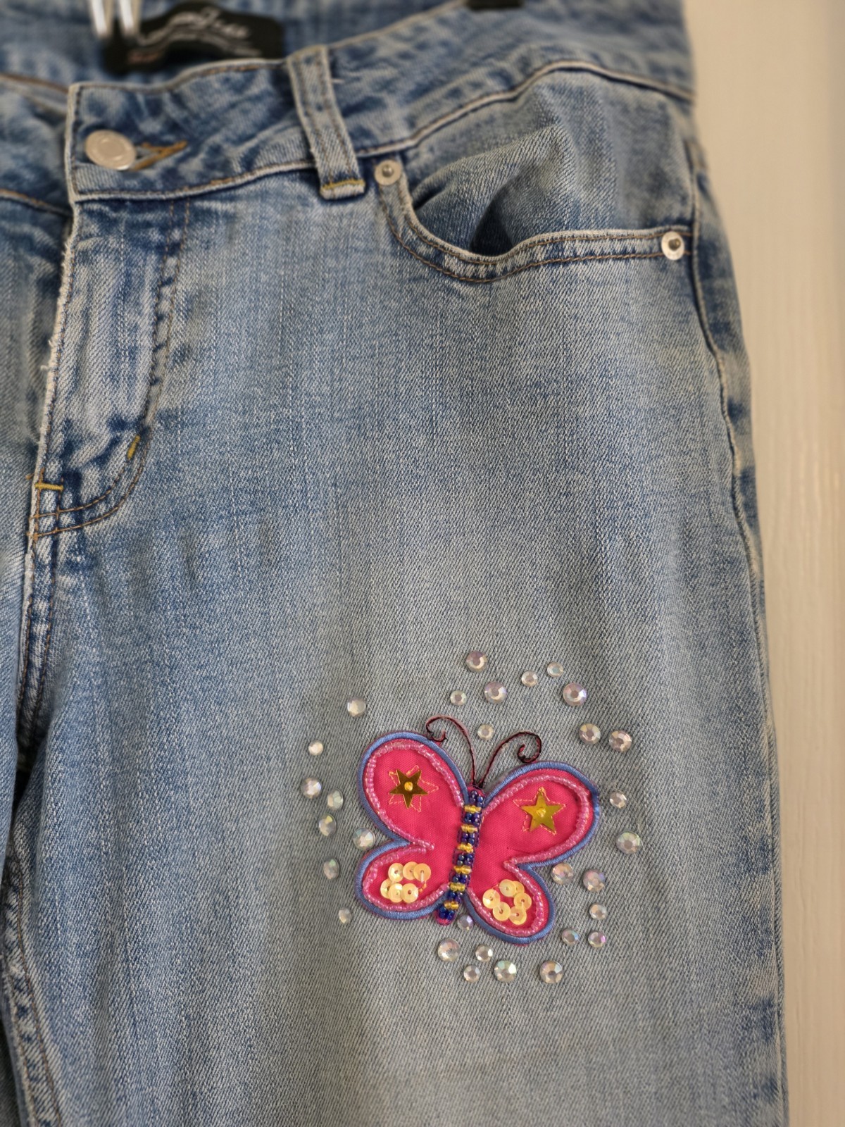 Vtg Old Navy Large Womens Jeans Vest Diva Patches Jeweled Pins Biker Vest