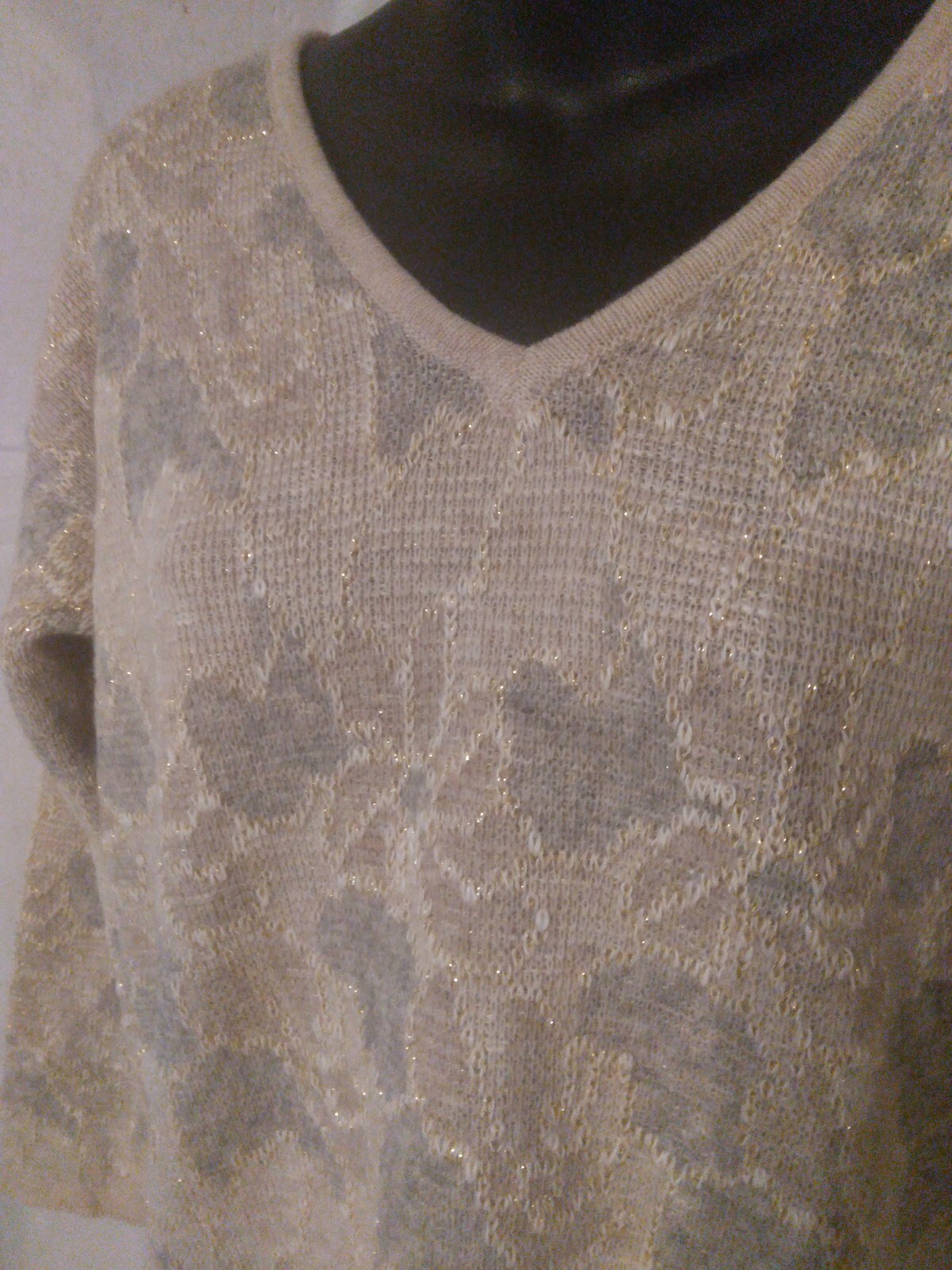 80s Vintage Gold Floral Pullover Sweater Acrylic Metallic -38″ Bust Medium