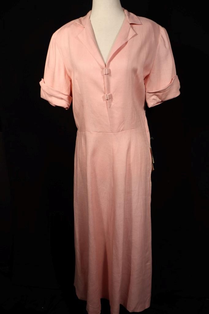 Vintage 1950’s Deadstock Pink Linen Gabardine Dress Size 14-16 Excellent Cond