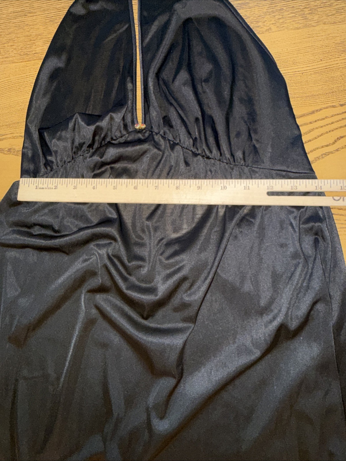 Vintage 70s JCPenney Gaymode Black Satin Maxi Halter Nightgown Sz 36 EUC Sexy