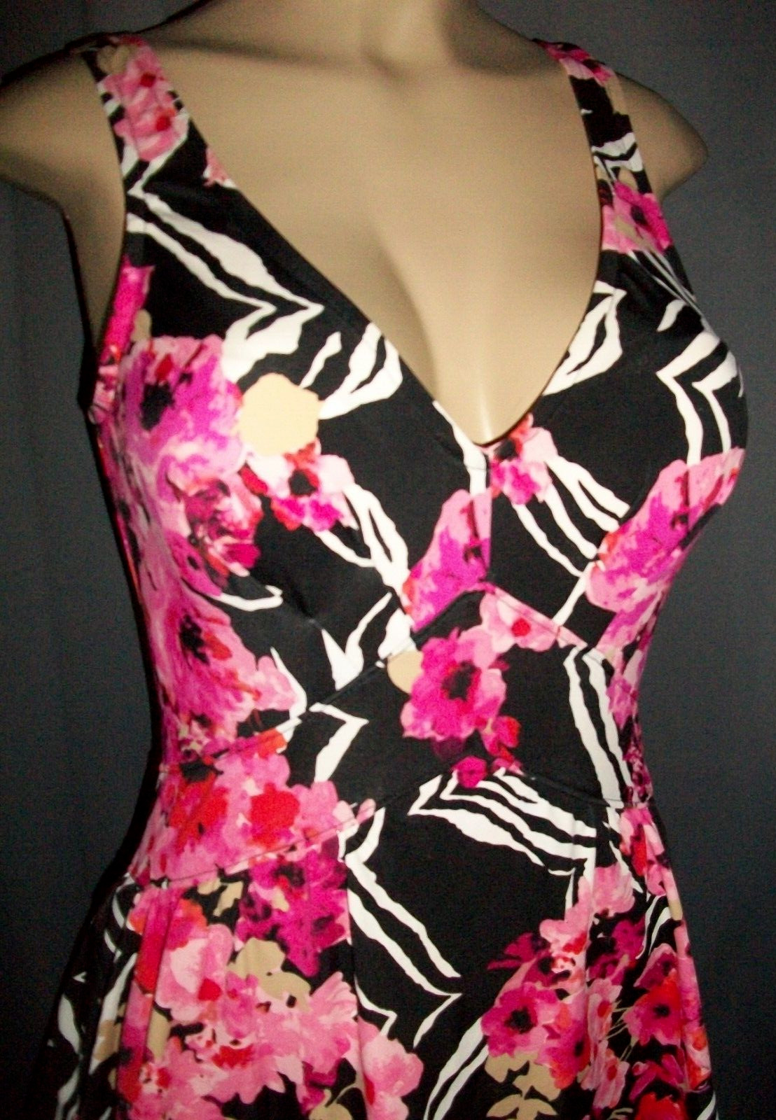 Vtg Maxine of Hollywood Pink Flower Skirted One Piece Nylon Swimsuit 12 M