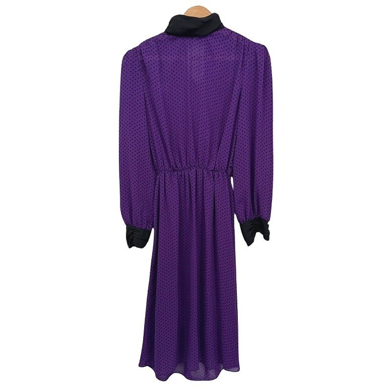 Alexis Fashions VTG Midi Dress Purple Polka Dot Retro Mod Secretary Size MD**