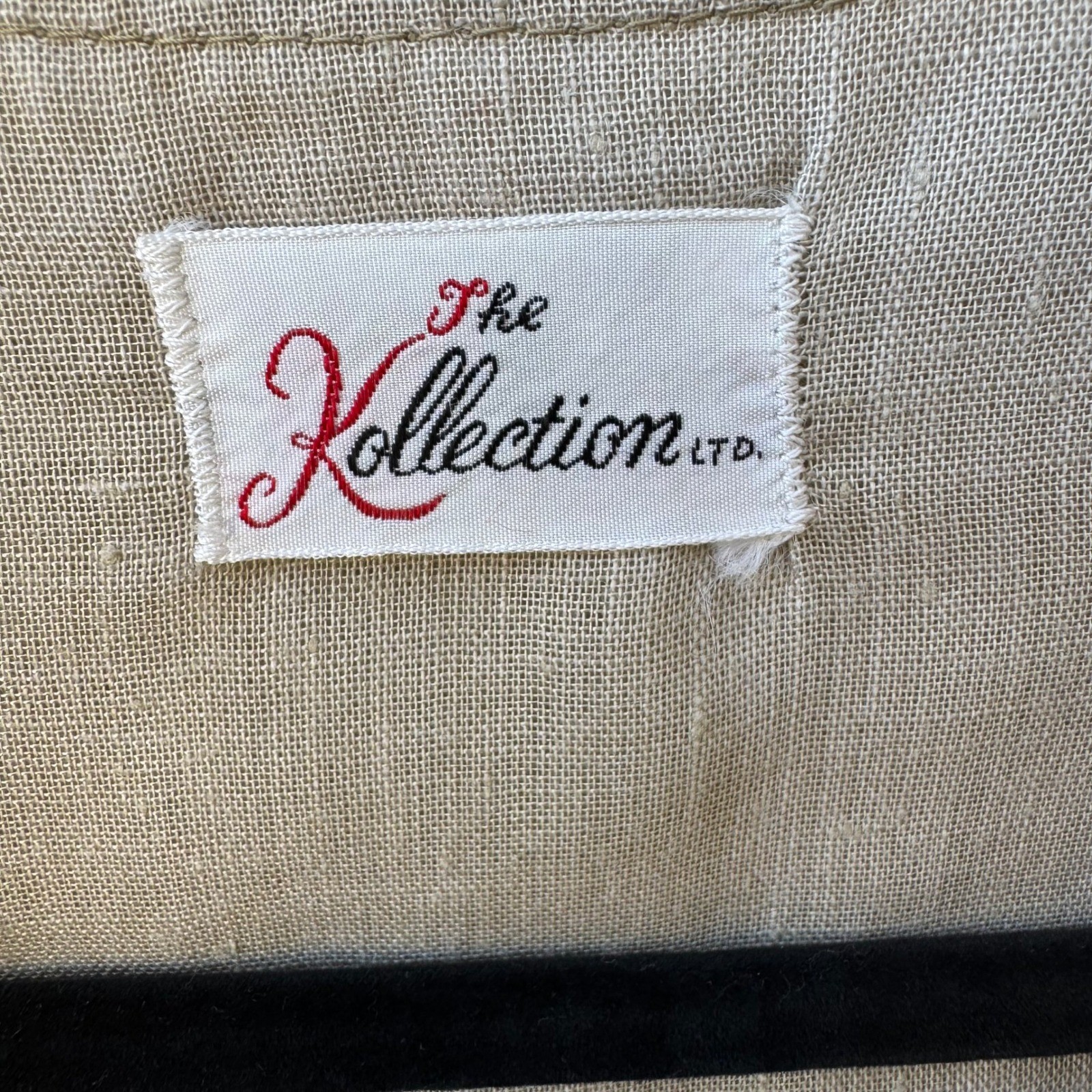 The Kollection Ltd Vintage 70s Beige Linen Open Front Cropped Vest Womens Tan