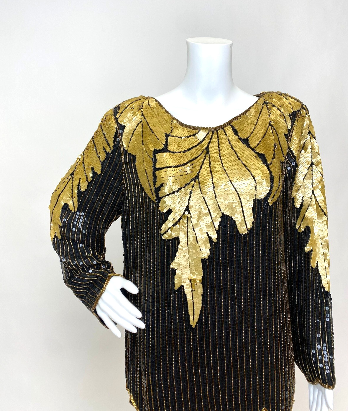 Vintage 1980s Does 1920s Sequins and Beaded Blouse and Skirt Set Gold and Black