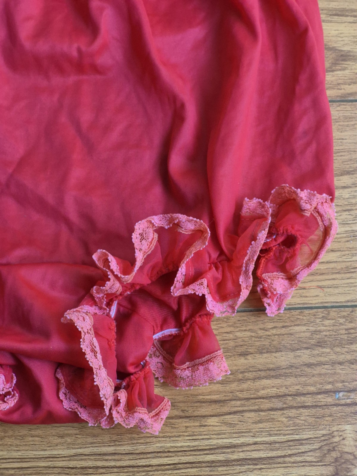 Vintage 70s Jer Marai Red Nylon High Waist Gusset Ruffle Lace Pin Up Panties