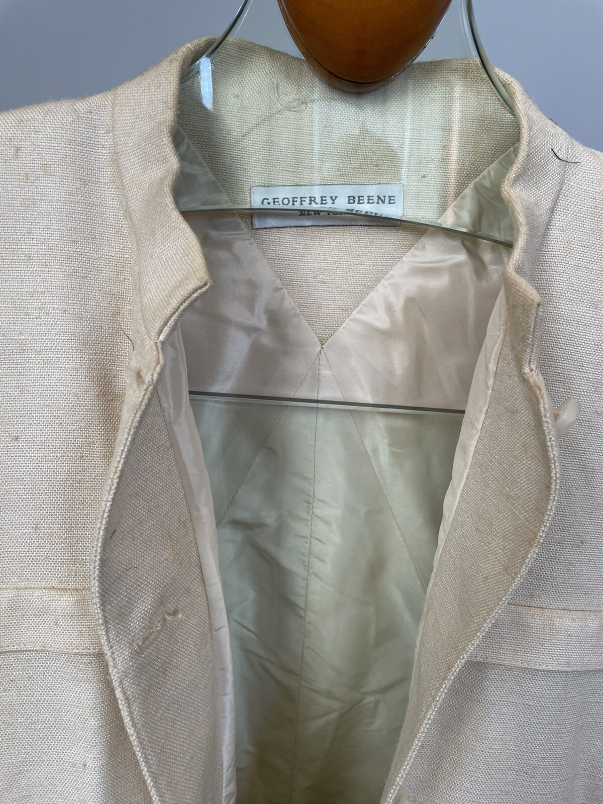 GEOFFREY BEENE-1990’s Linen Dress Short sleeve Shift dress Tafita lined M/L