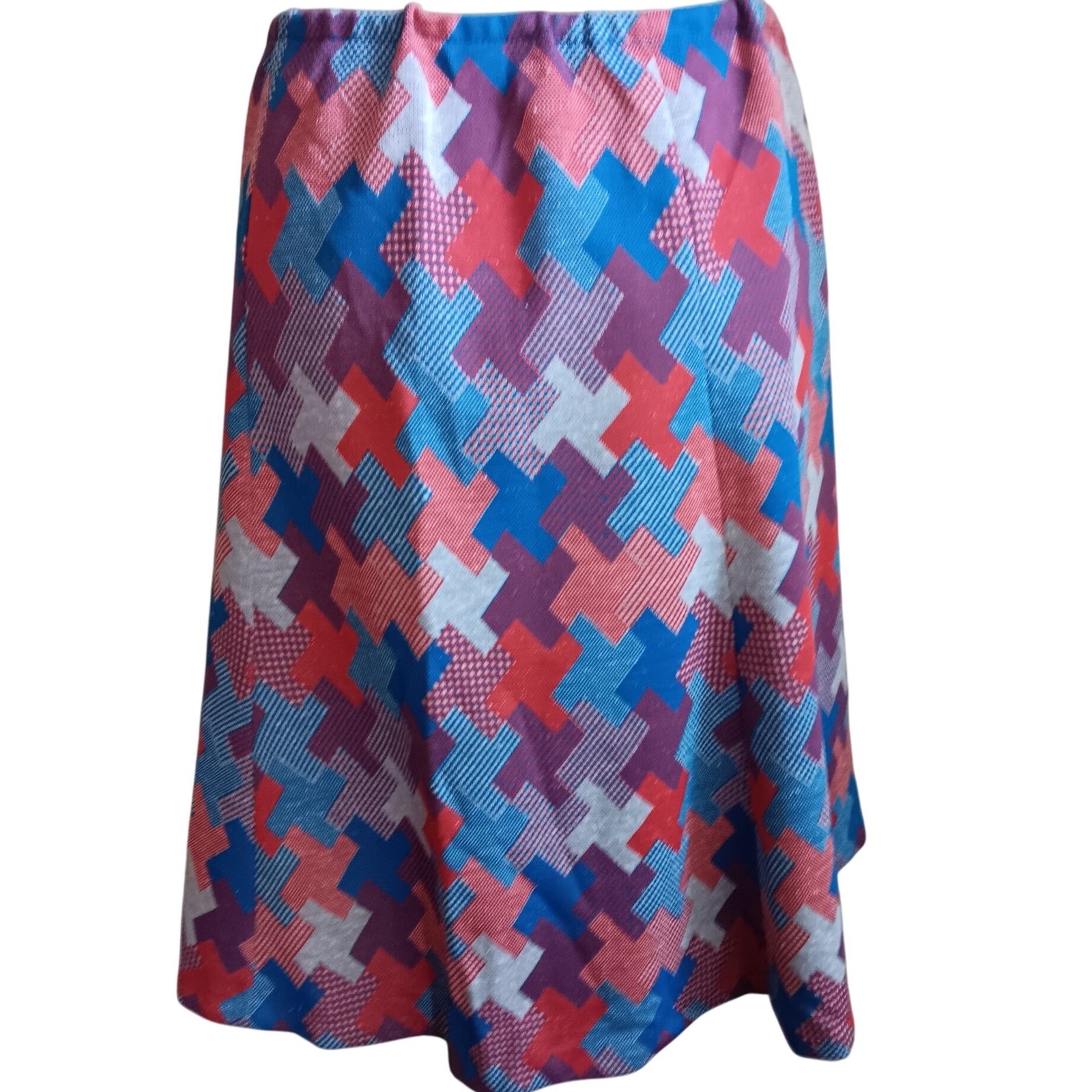 True Vintage 26″ 26W Skirt Handmade Colorful Geometric A-Line With Elastic Waist
