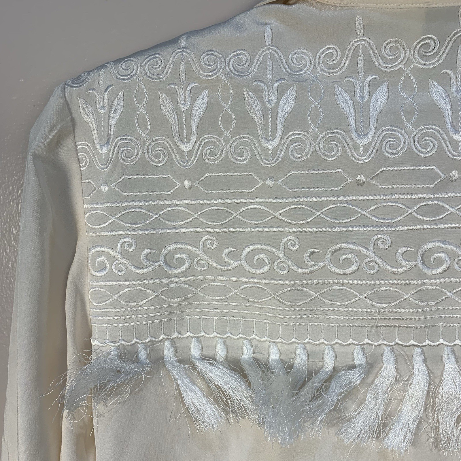 VTG Francesca of Damon 100% Silk Embroidered Tassel Country Western Blouse 14