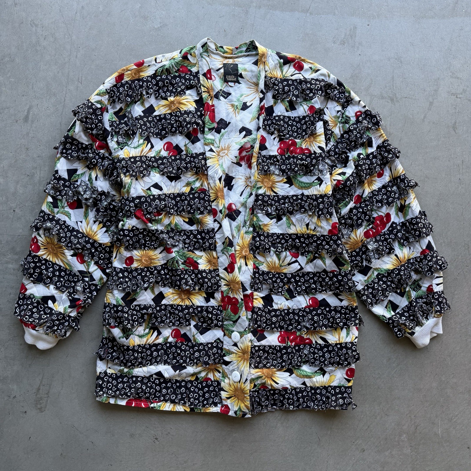 Vintage 80s Paula Sweet Sz L Cardigan Sweater Muslin Mink Boho Art Unique Fringe