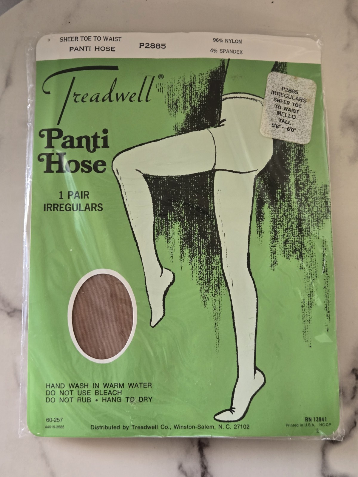 NOS Vintage 1960 Treadwell Stretch Nylon Pantyhose Brown Size P2885 Tall
