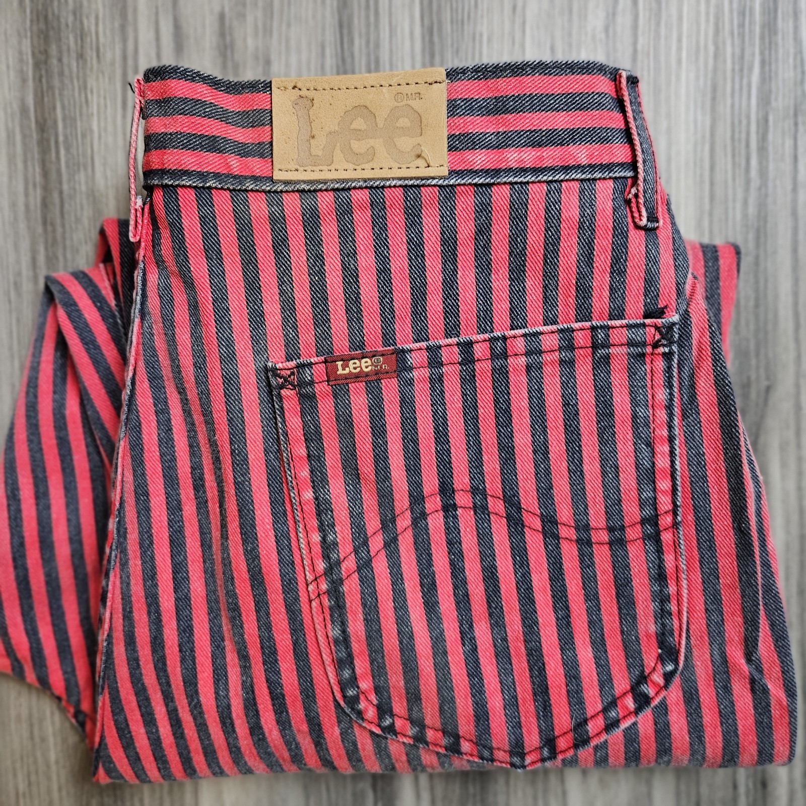 NOS 80s/90s Lee Red&Black Hickory Railroad Striped Women’s Jeans 32×27.5 VTG