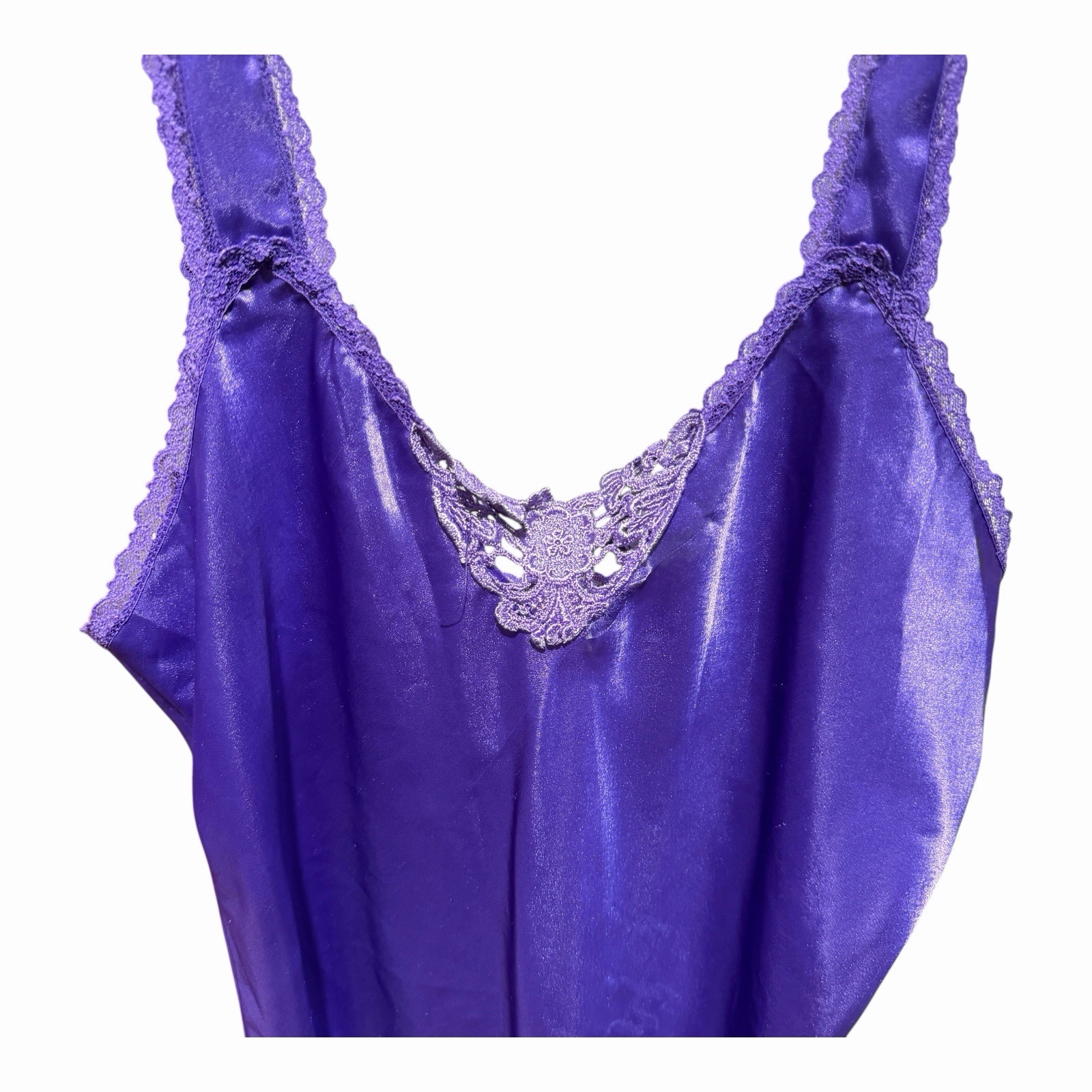 VTG Satin Slip Dress Purple Lace Trim 90s Chemise L Jewel Tone Festival Coquette